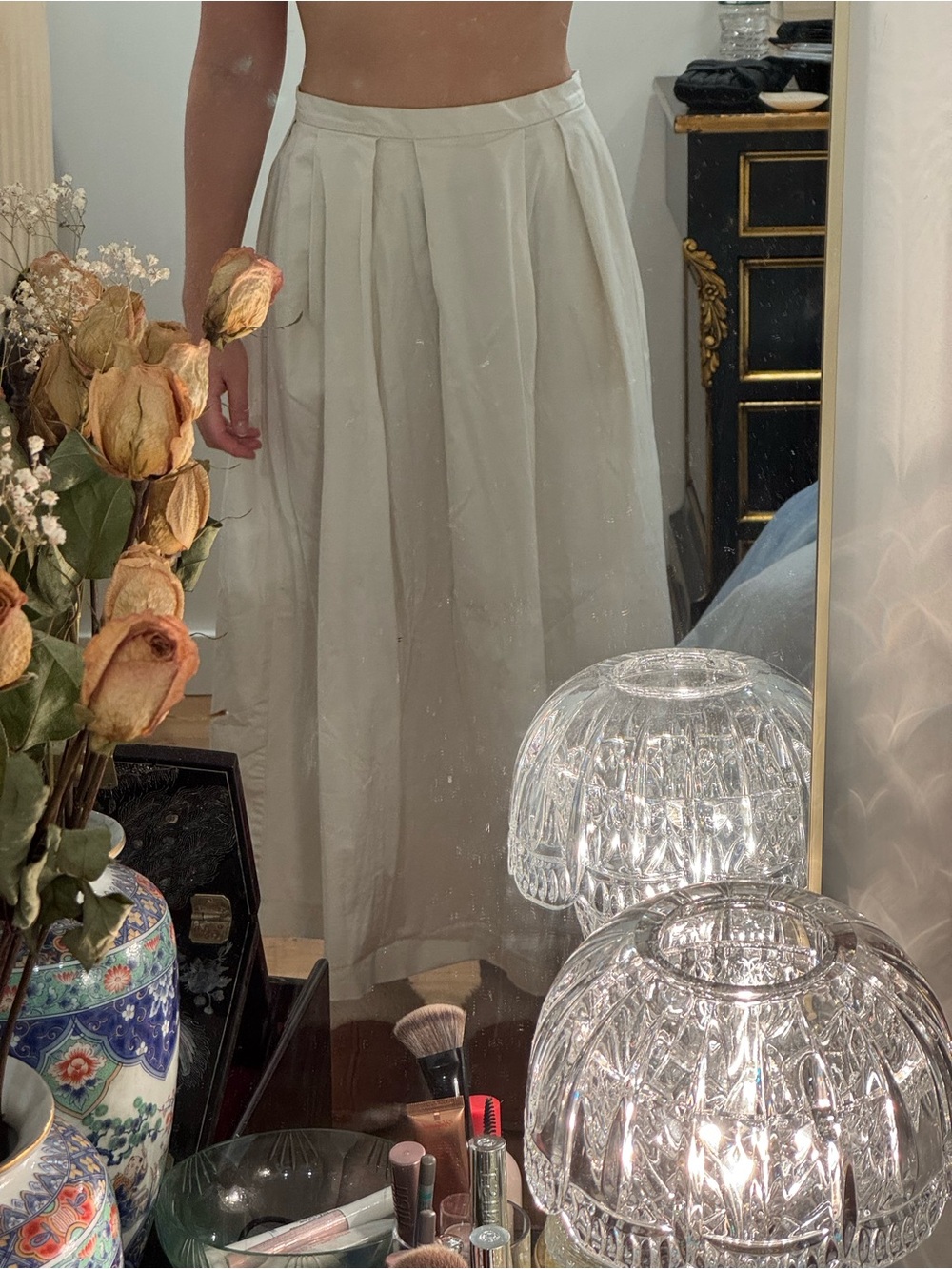 H&M Pleated Maxi Skirt in Cream